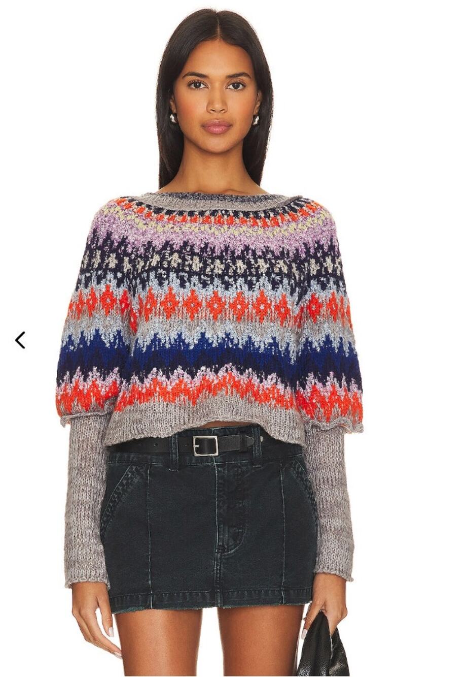 Free People REVOLVE Home For The Holidays Fair Isle Puff Sleeve Sweater Medium